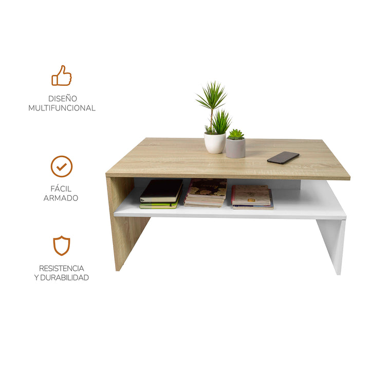 Mesa de Centro Olivo con Estante Inferior Beige y Blanca
