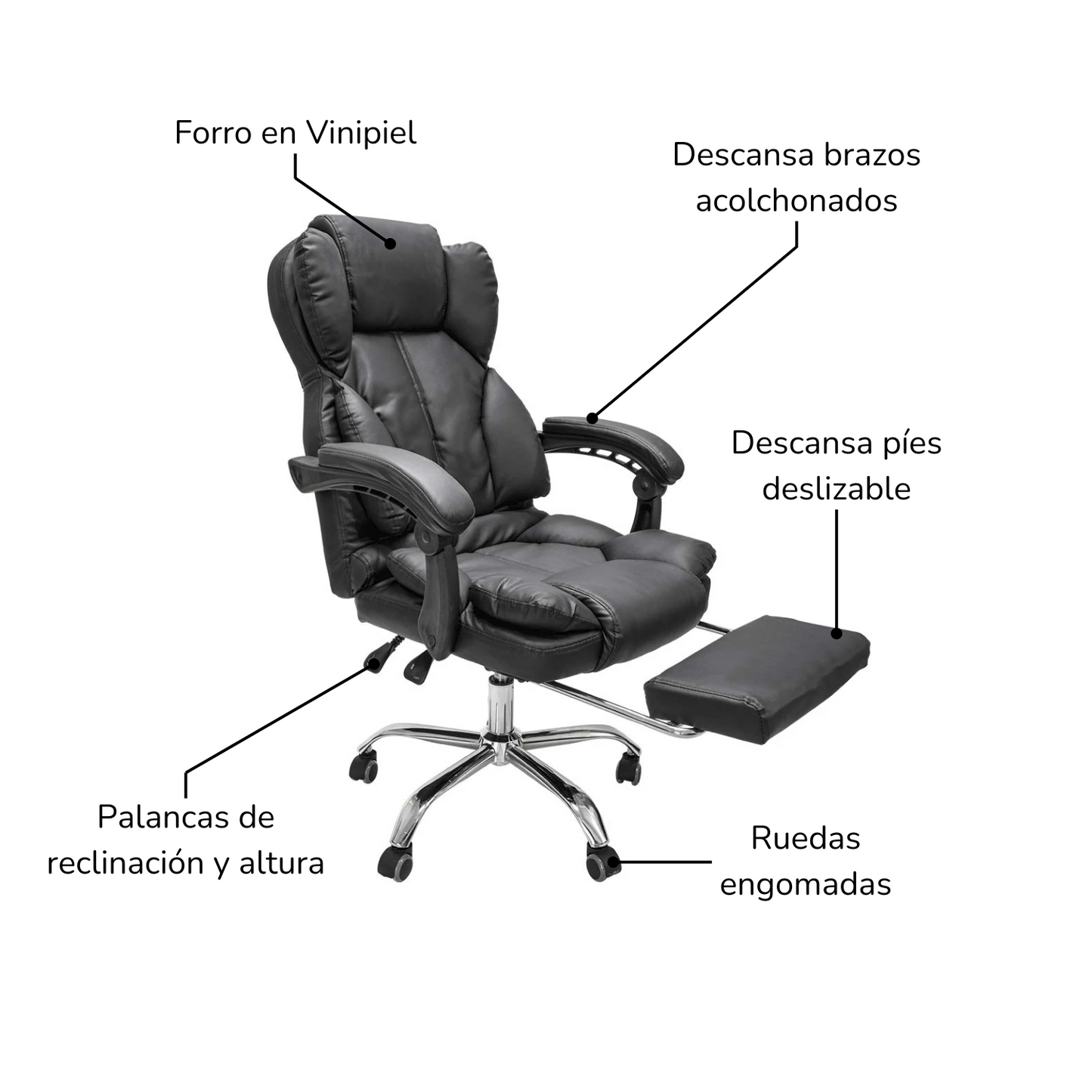 Silla de Escritorio Peace Acolchada con Descansapies Negra