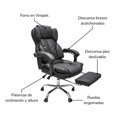 Silla de Escritorio Peace Acolchada con Descansapies Negra