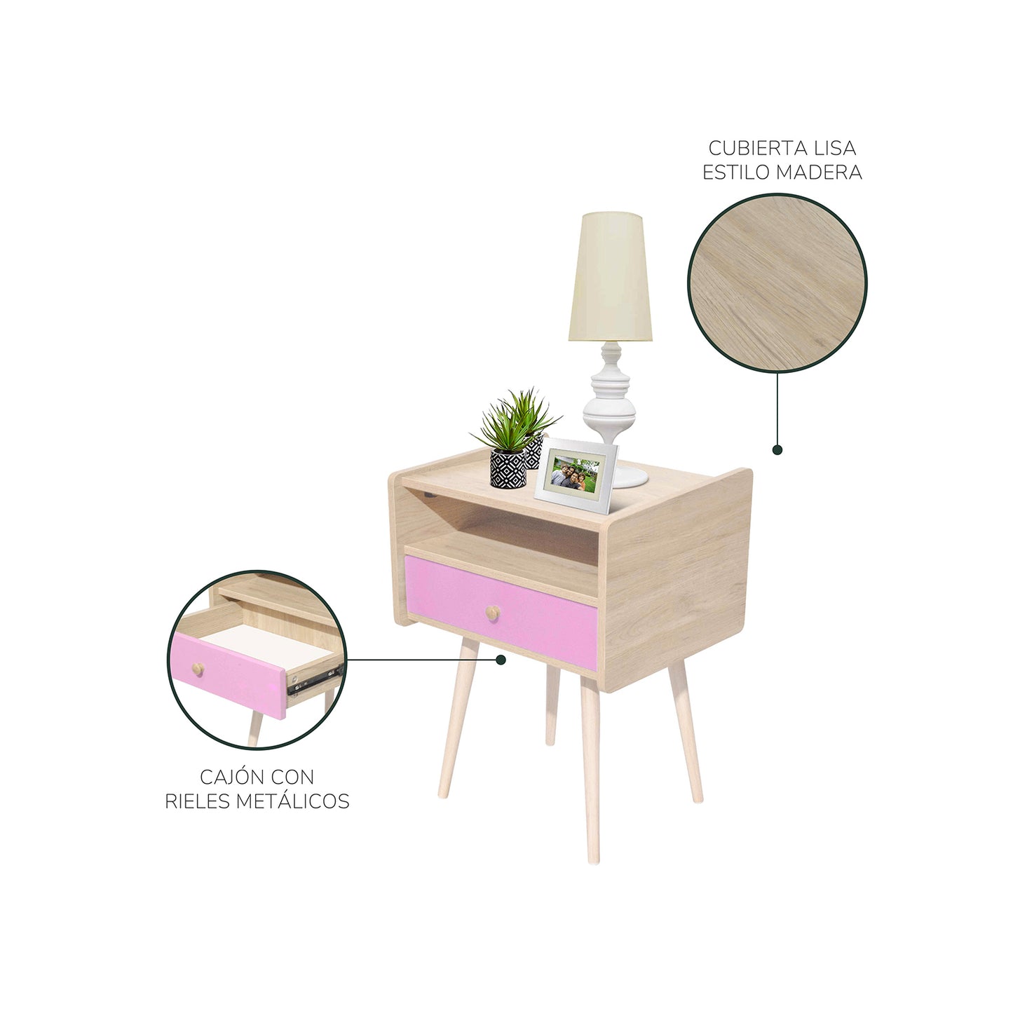 Buró Cabin-Pink Estilo Vintage con Cajón Rosa
