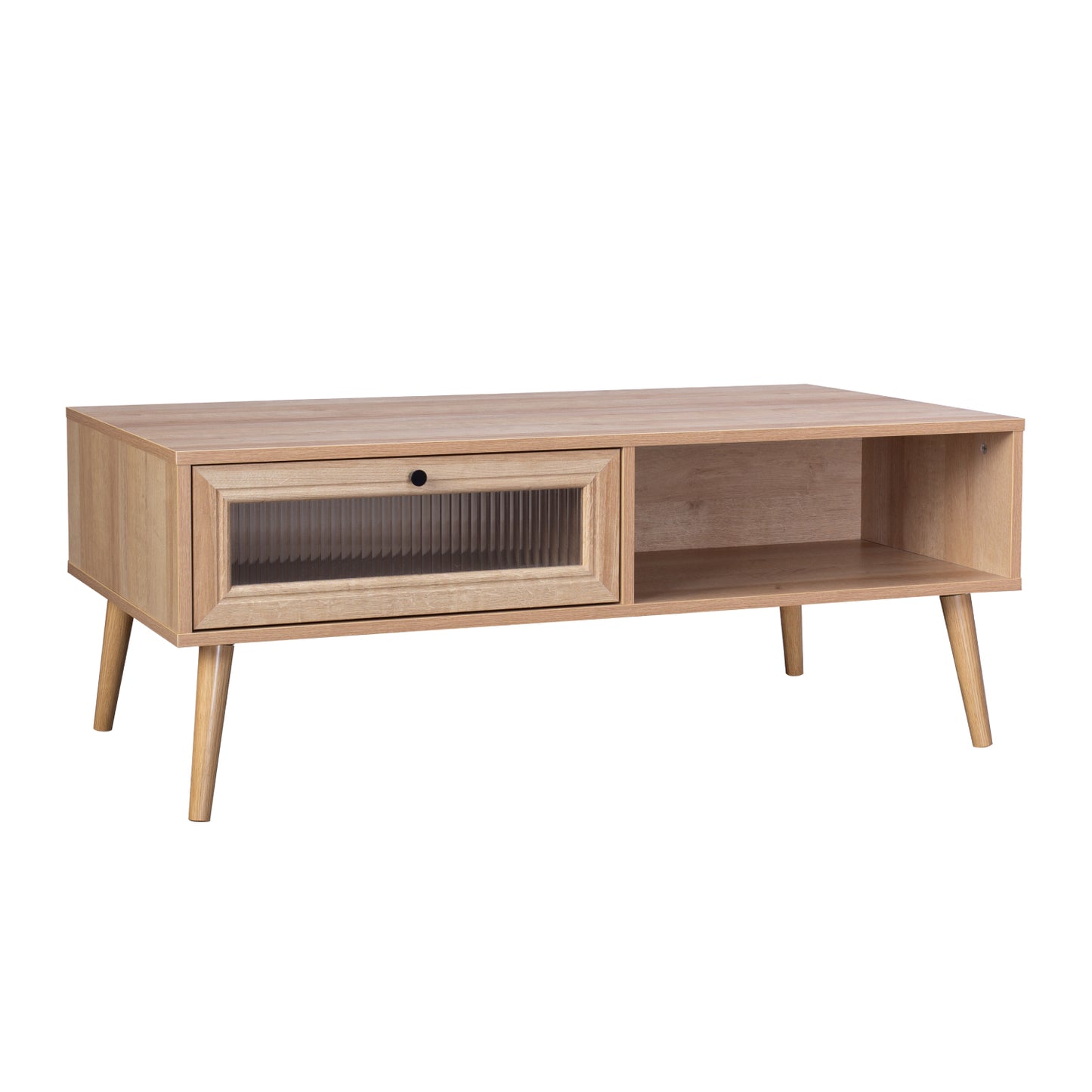 Mesa de Centro con Estante y Cajón de Vidrio