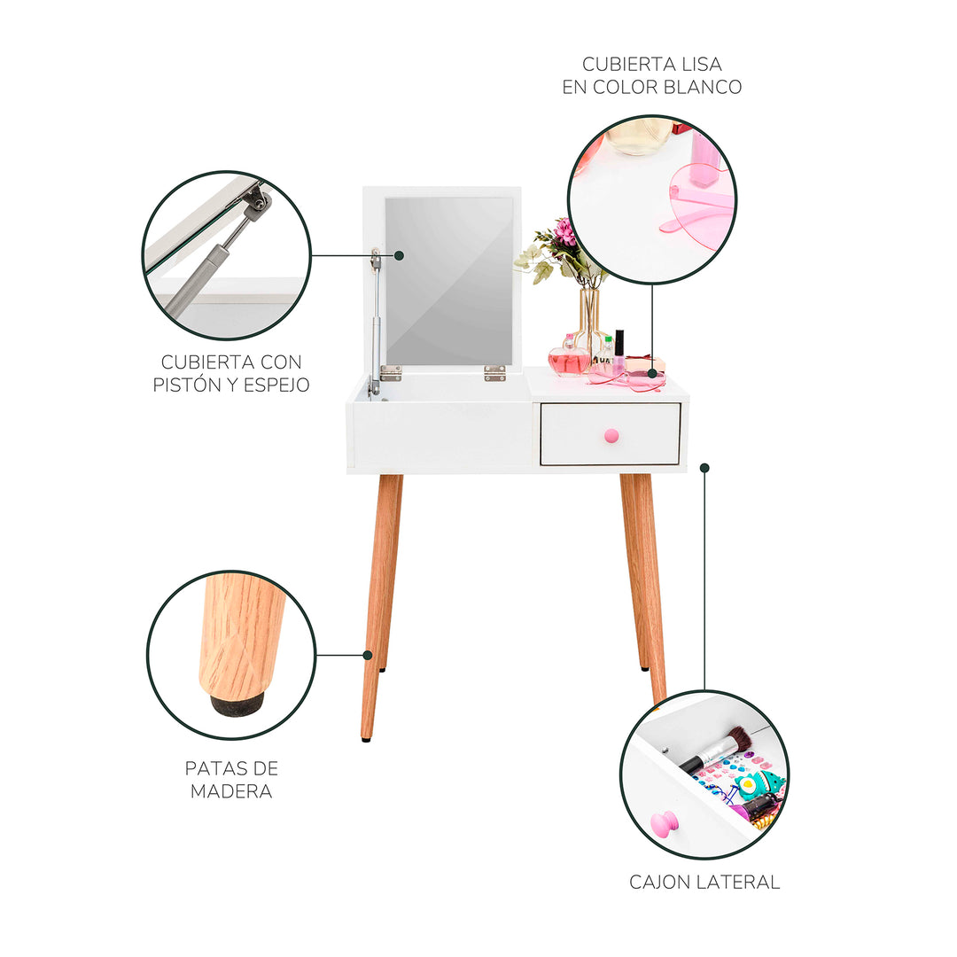 Tocador Maquillador Queen con Espejo Blanco