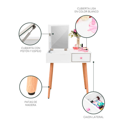 Tocador Maquillador Queen con Espejo Blanco
