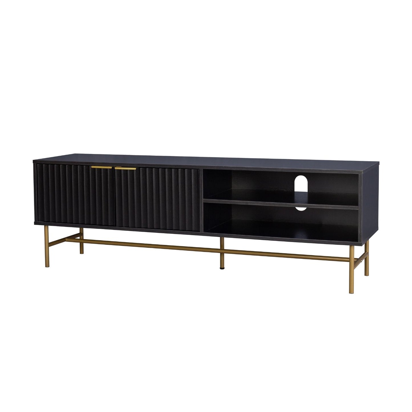 Mueble para TV Moderno Diseño Acanalado Negro y Dorado