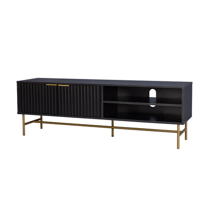 Mueble para TV Moderno Diseño Acanalado Negro y Dorado