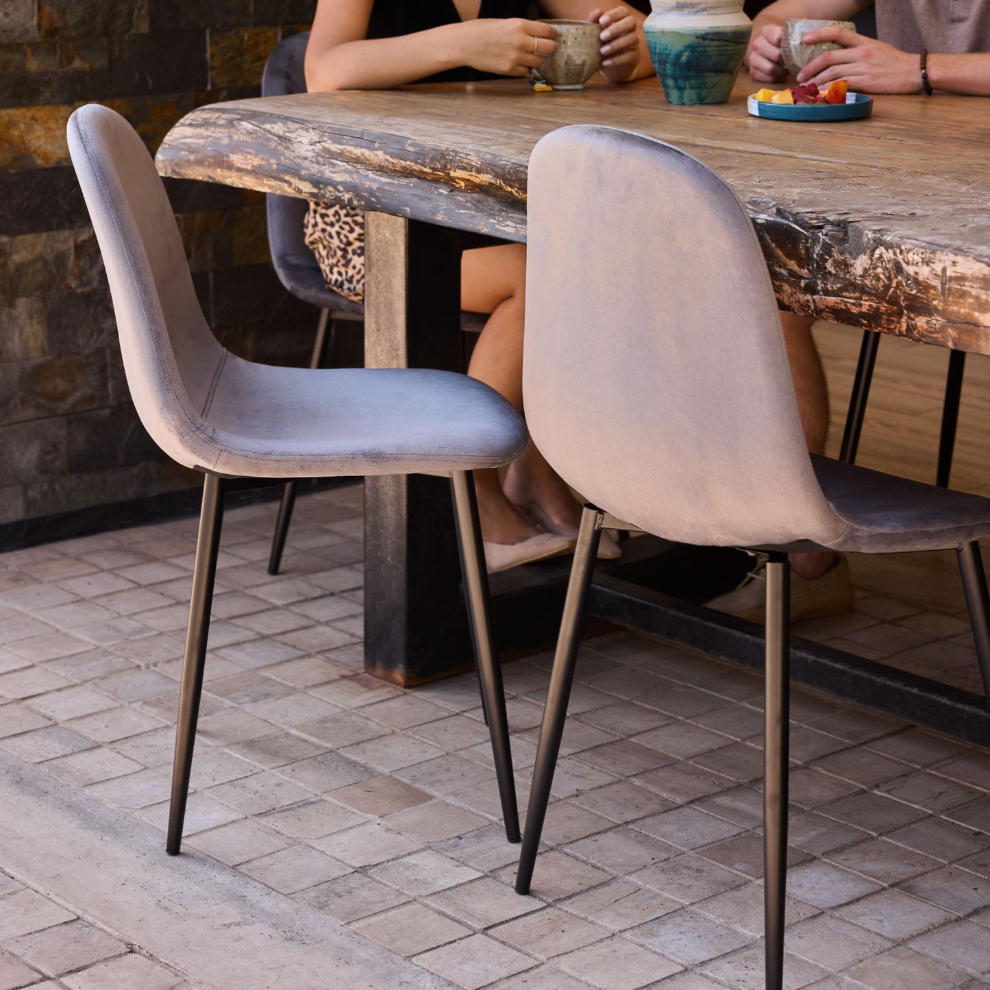 Set 4 Sillas de Sala Comedor Eames Terciopelo Gris