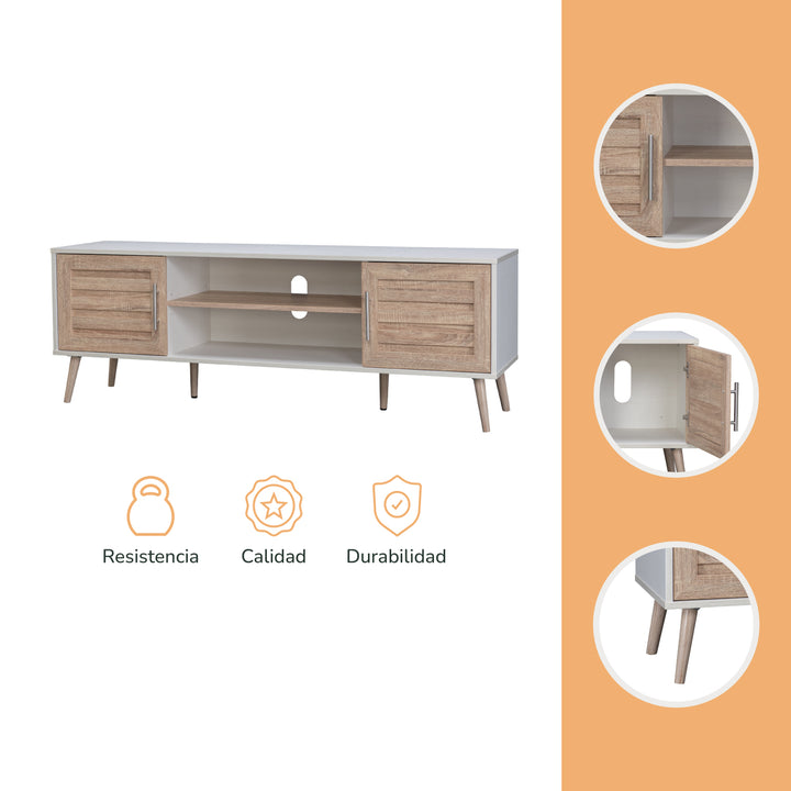 Mueble de TV Con Estantes y Puertas Blanco y Café