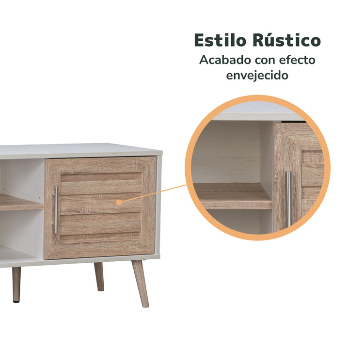 Mueble de TV Con Estantes y Puertas Blanco y Café