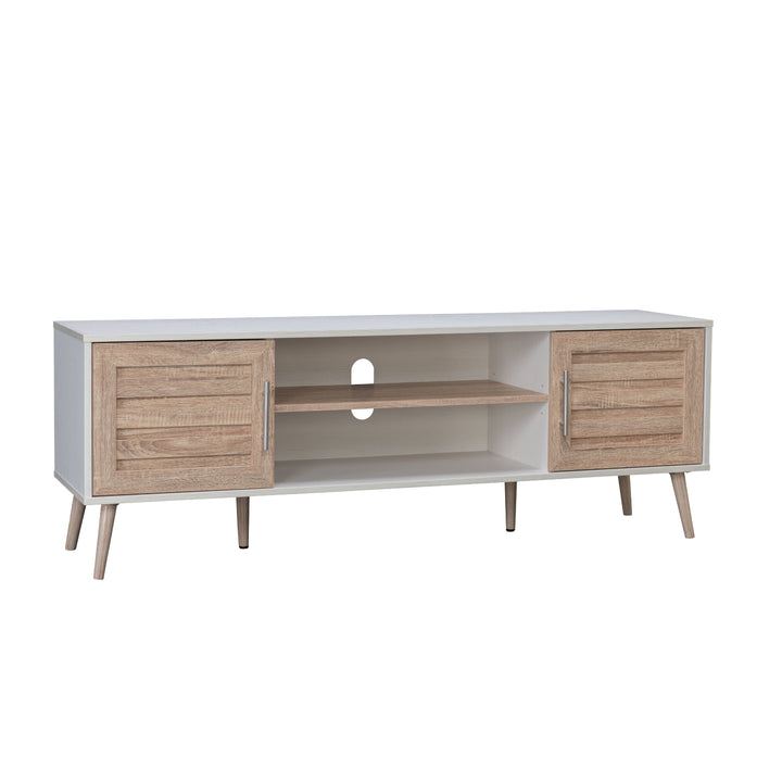 Mueble de TV Con Estantes y Puertas Blanco y Café