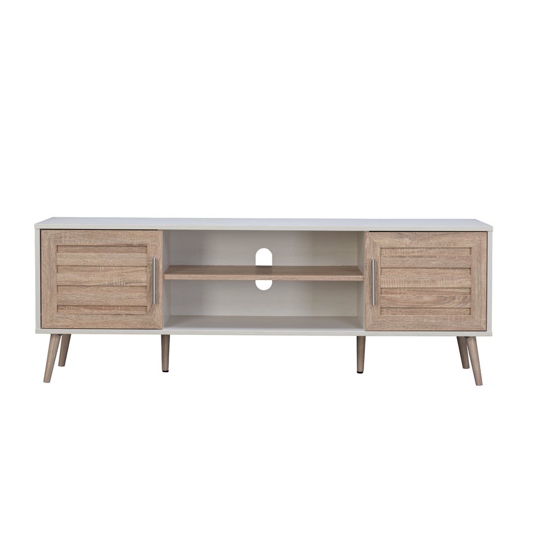 Mueble de TV Con Estantes y Puertas Blanco y Café