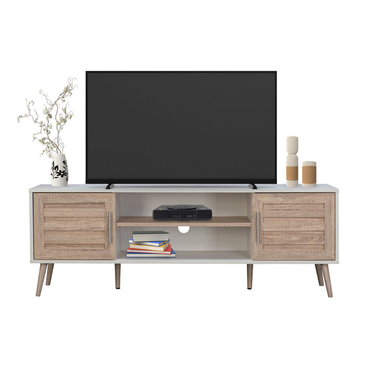 Mueble de TV Con Estantes y Puertas Blanco y Café