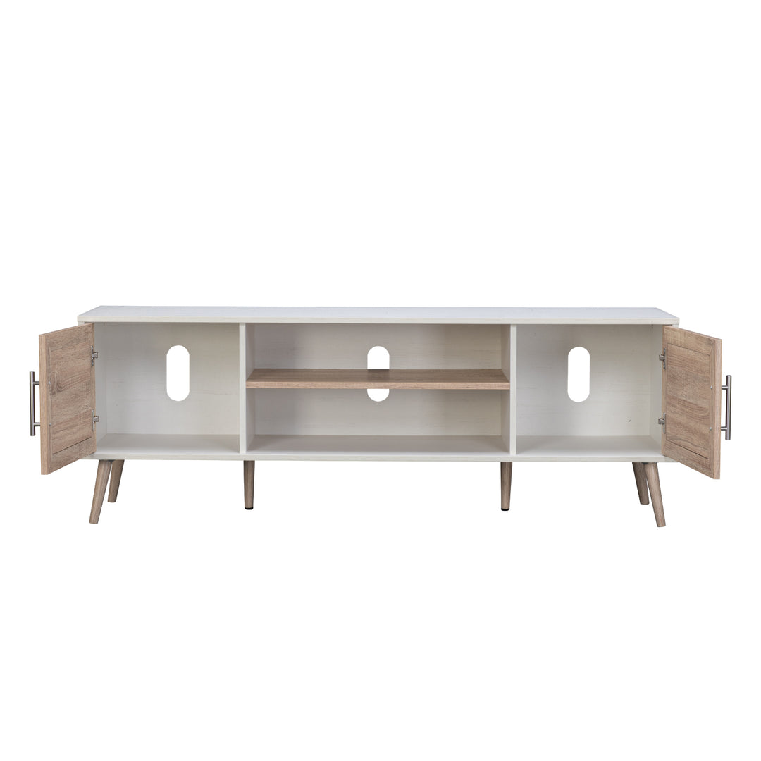 Mueble de TV Con Estantes y Puertas Blanco y Café