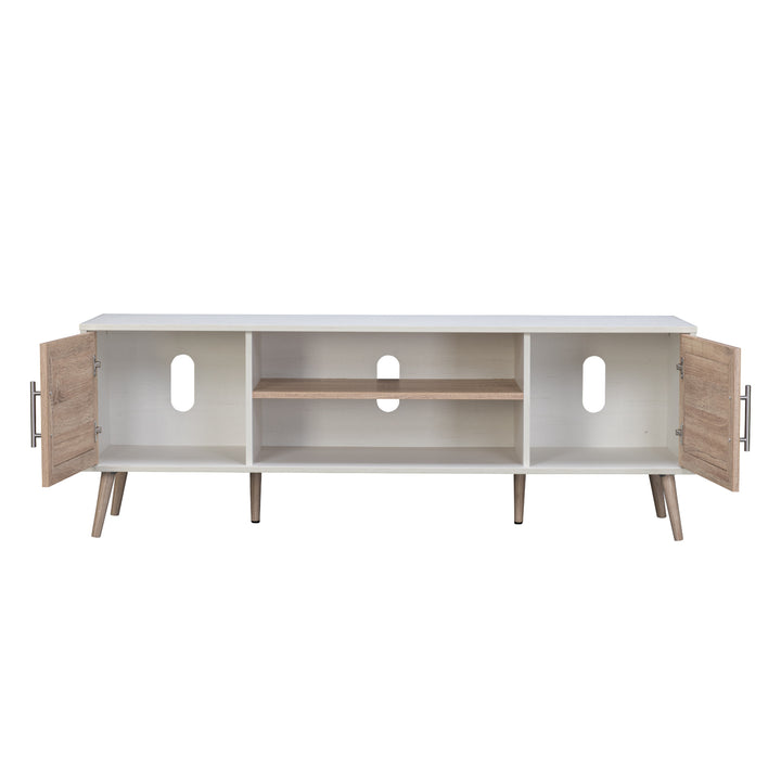Mueble de TV Con Estantes y Puertas Blanco y Café