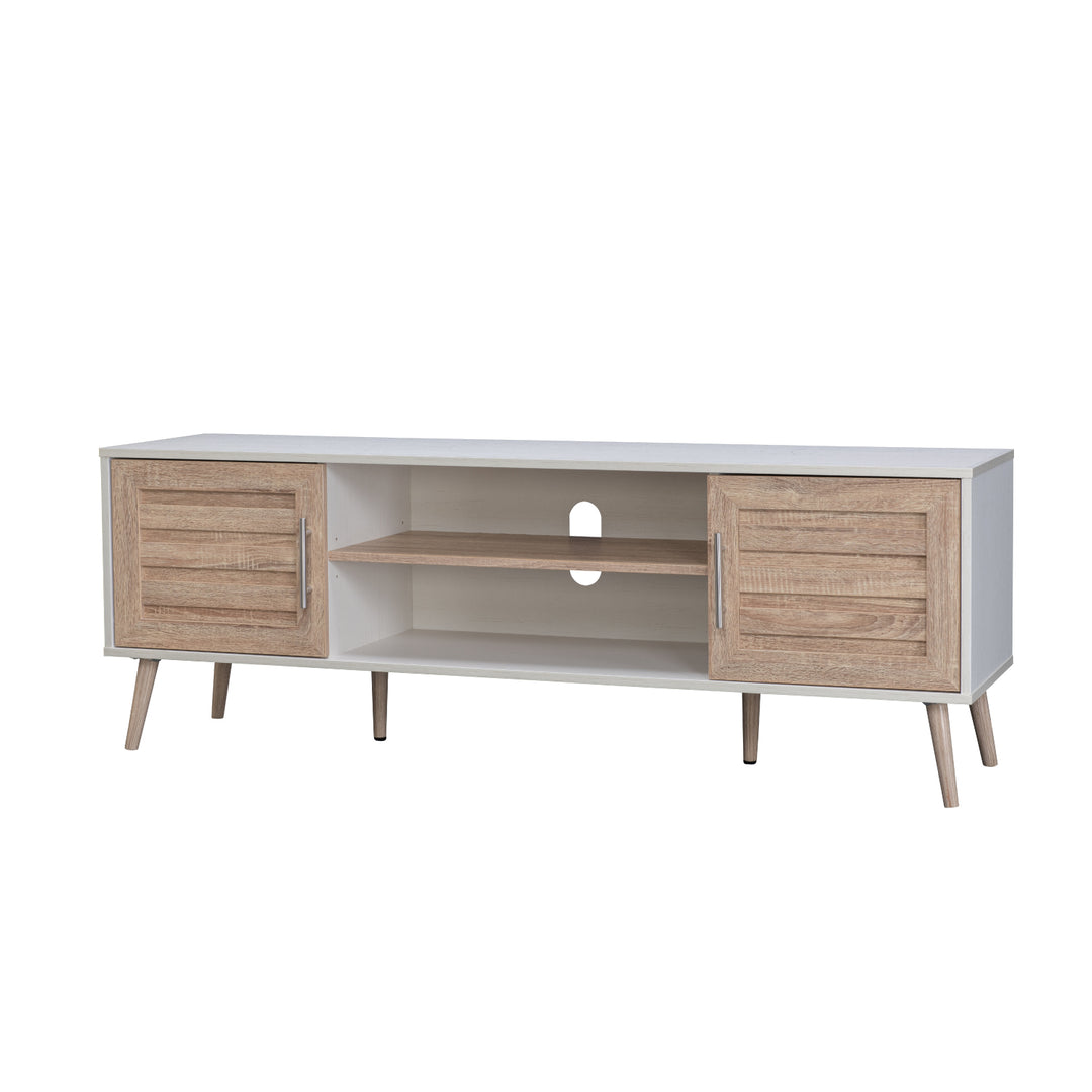 Mueble de TV Con Estantes y Puertas Blanco y Café
