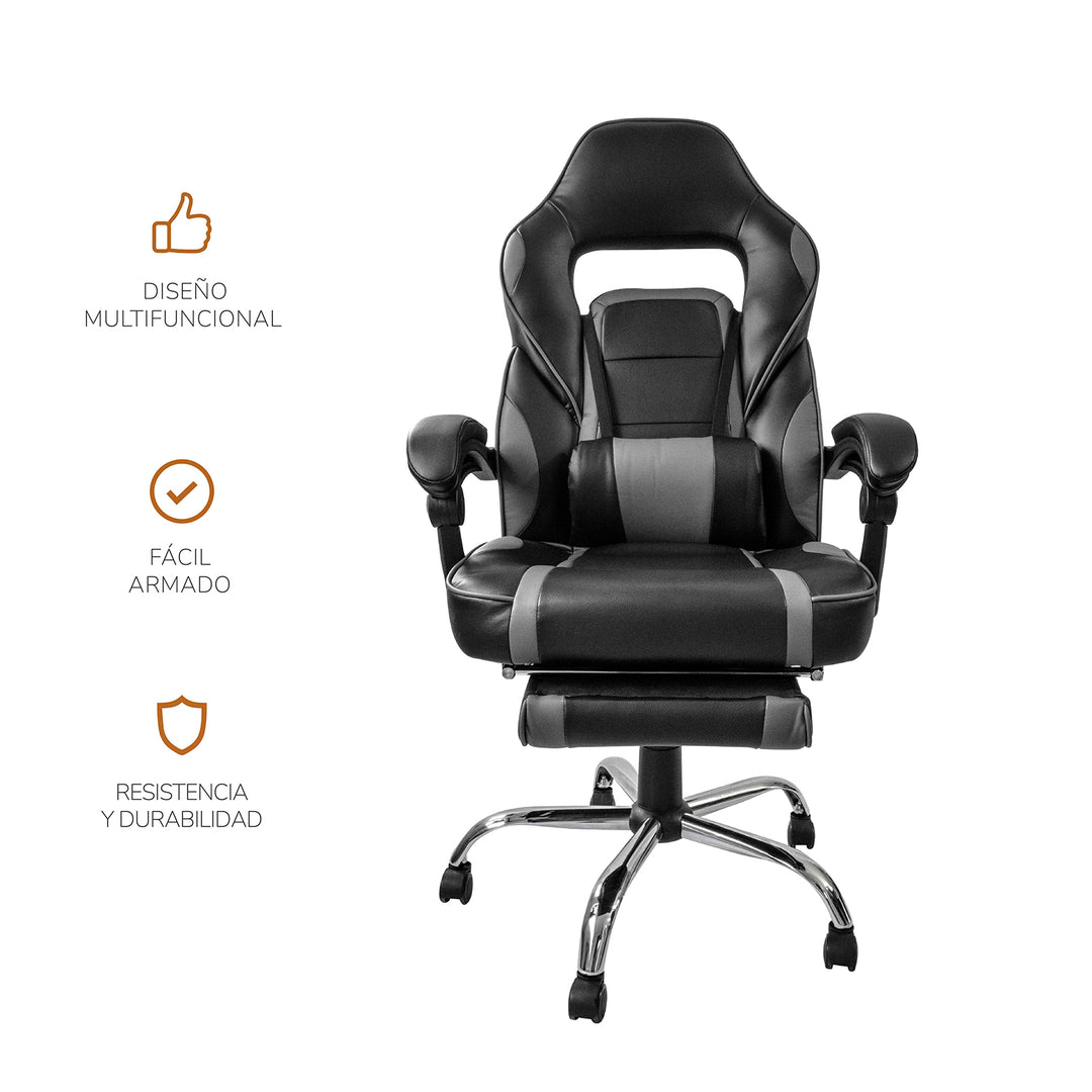 Silla Gamer Samus Reclinable con Descansapies Negra