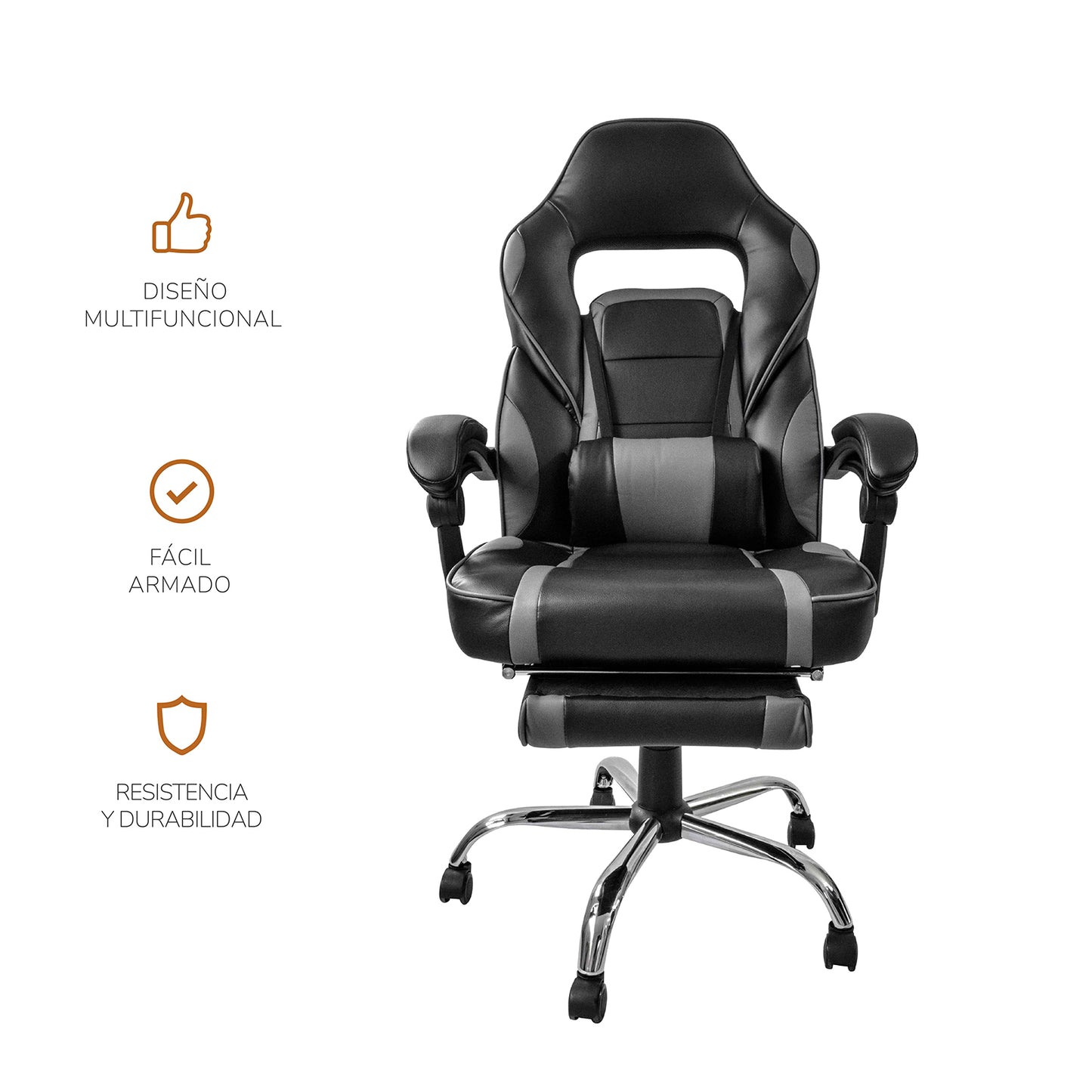 Silla Gamer Samus Reclinable con Descansapies Negra