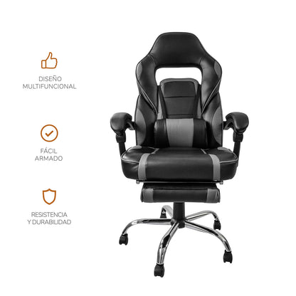 Silla Gamer Samus Reclinable con Descansapies Negra