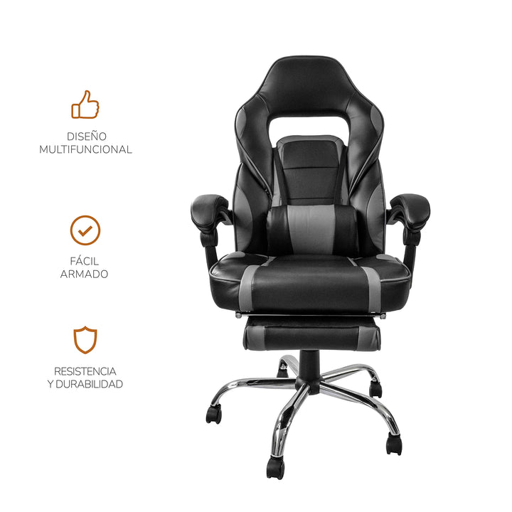 Silla Gamer Samus Reclinable con Descansapies Negra
