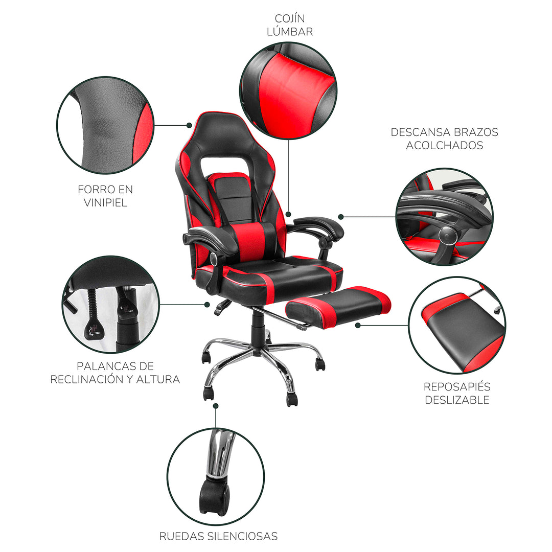 Silla Gamer Samus-Red Reclinable con Descansapies Roja