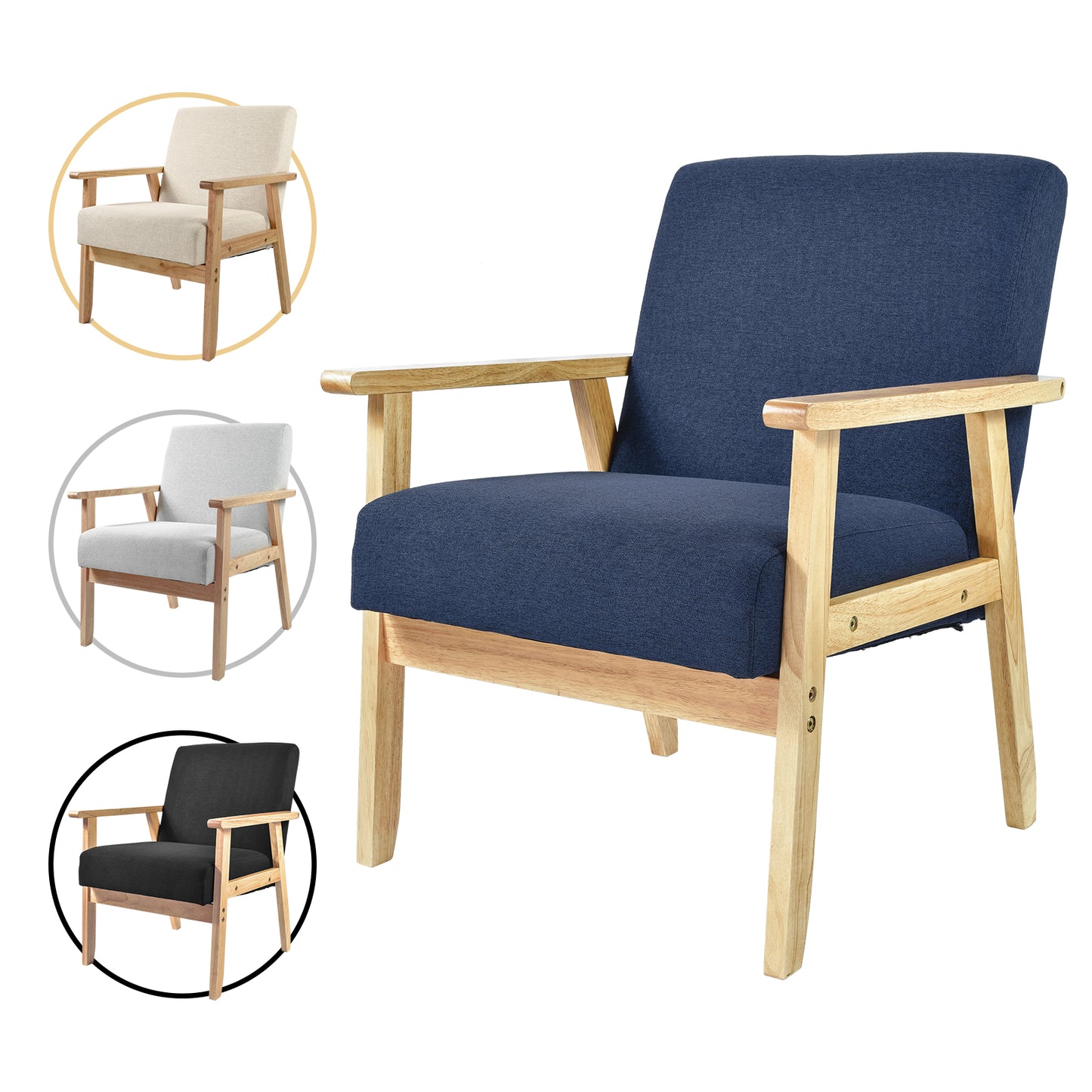 Sillón Individual San Carlos de Madera Tapizado Azul