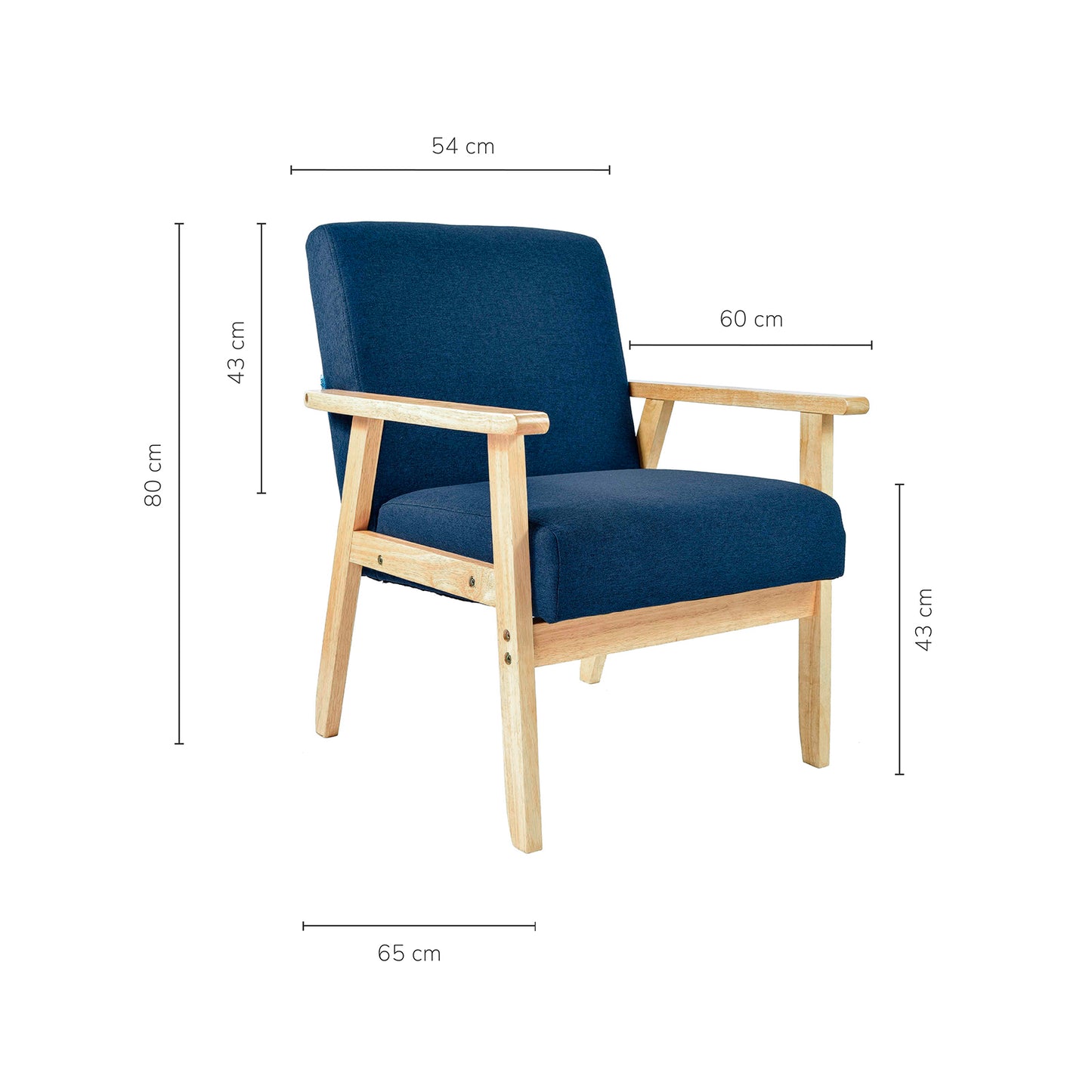 Sillón Individual San Carlos de Madera Tapizado Azul