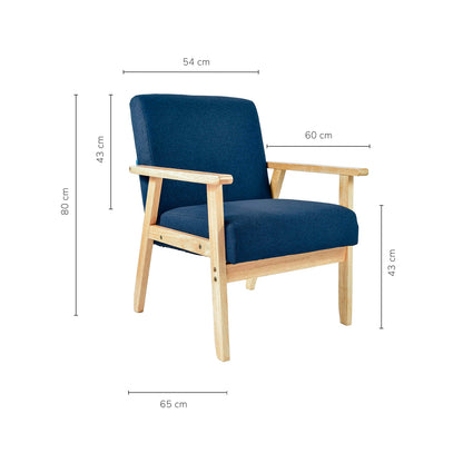 Sillón Individual San Carlos de Madera Tapizado Azul