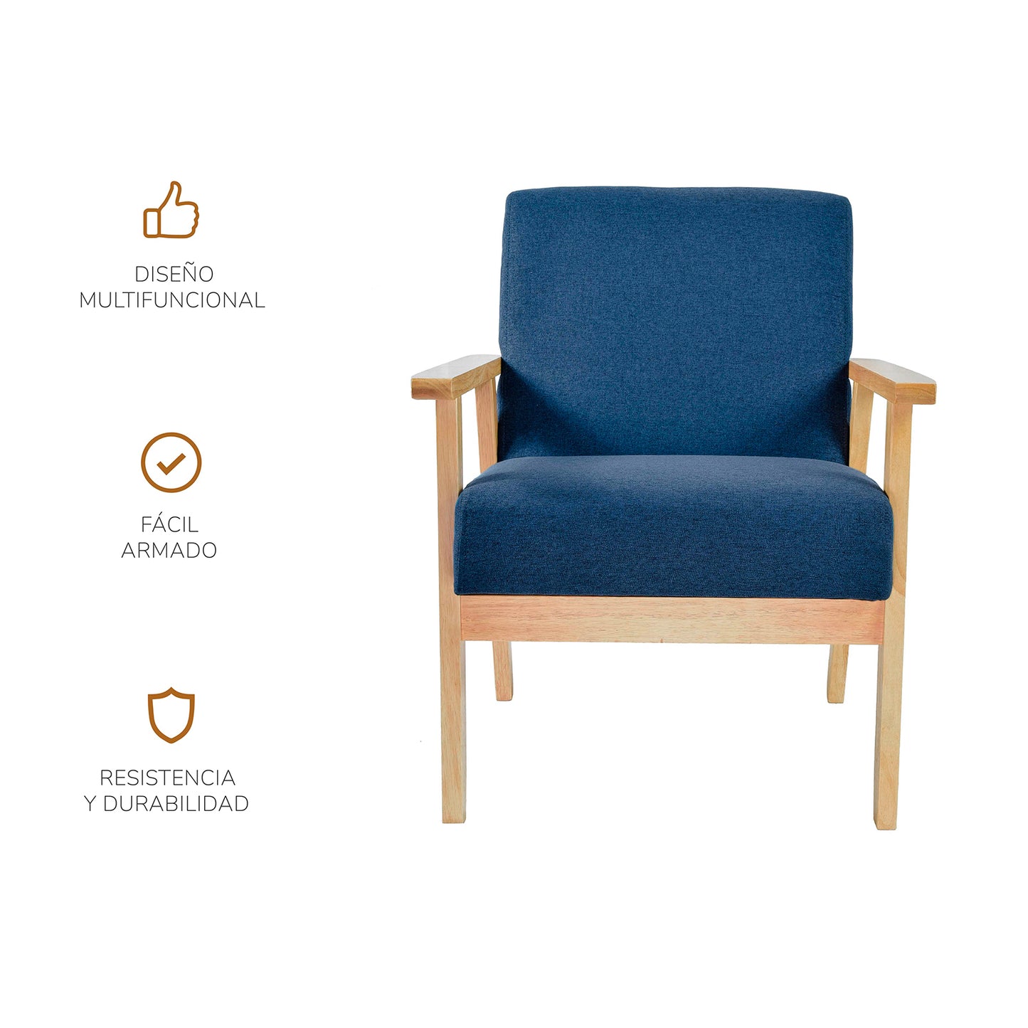 Sillón Individual San Carlos de Madera Tapizado Azul