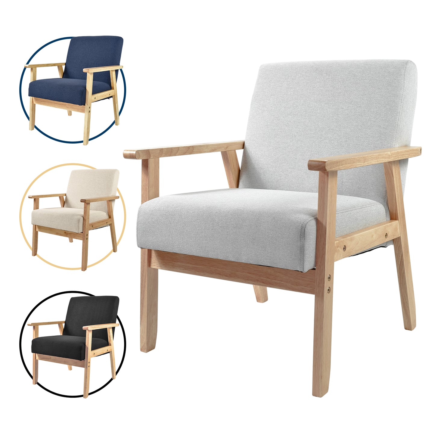 Sillón Individual San Carlos de Madera Tapizado Gris