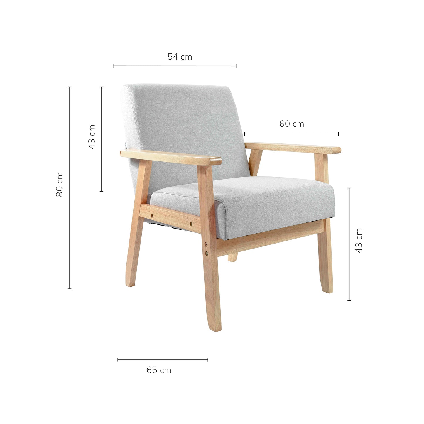 Sillón Individual San Carlos de Madera Tapizado Gris