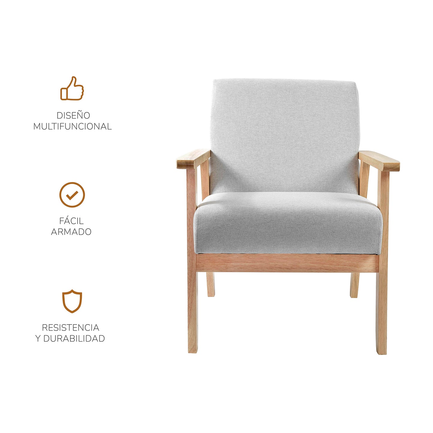Sillón Individual San Carlos de Madera Tapizado Gris
