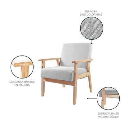 Sillón Individual San Carlos de Madera Tapizado Gris