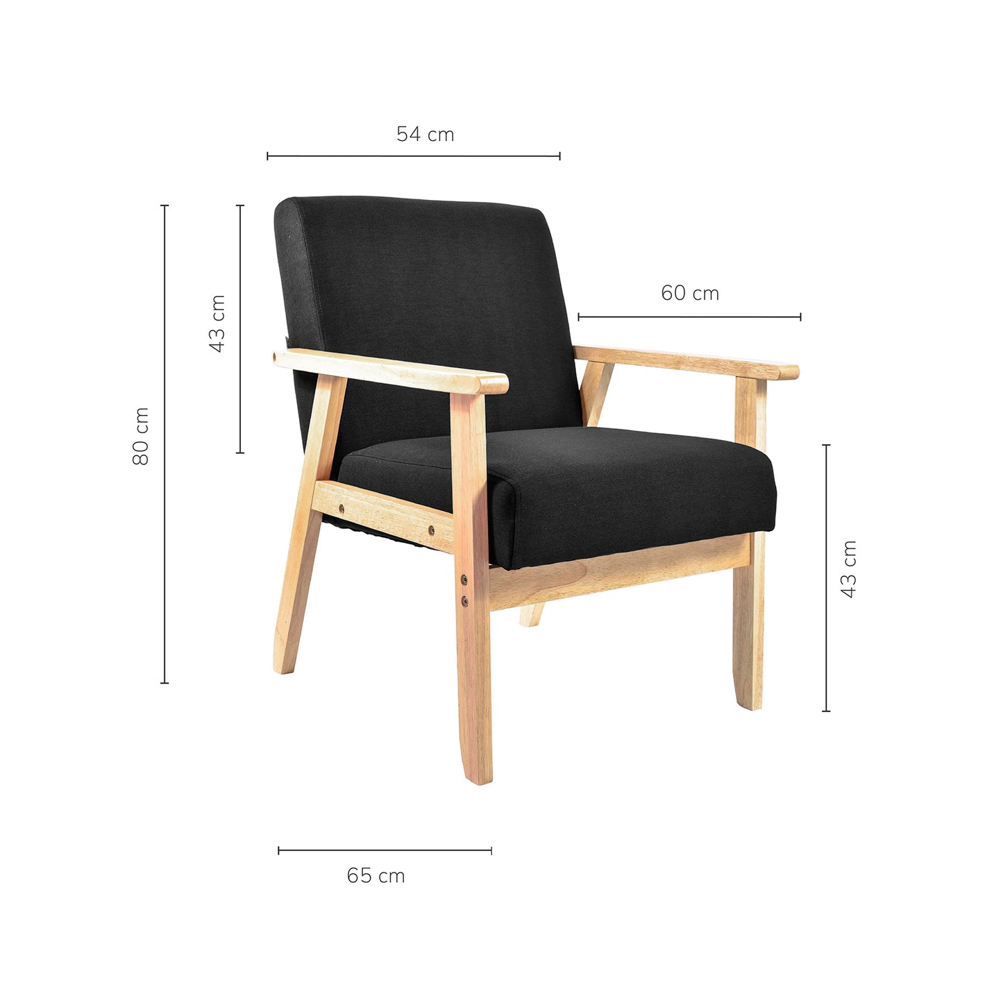 Sillón Individual San Carlos de Madera Tapizado Negro
