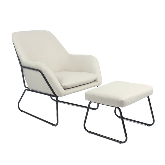 Sillón Individual con Taburete Reposapiés Terciopelo Beige