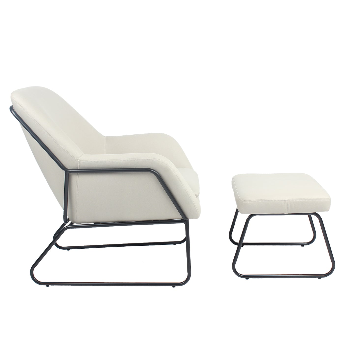 Sillón Individual con Taburete Reposapiés Terciopelo Beige