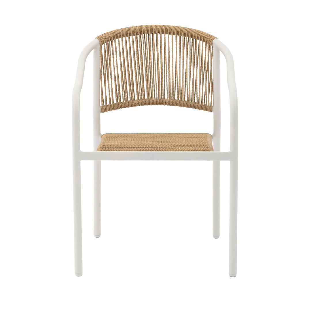 Set 4 Sillas de Exterior de Cuerda de Ratán Sintético Café y Blanco