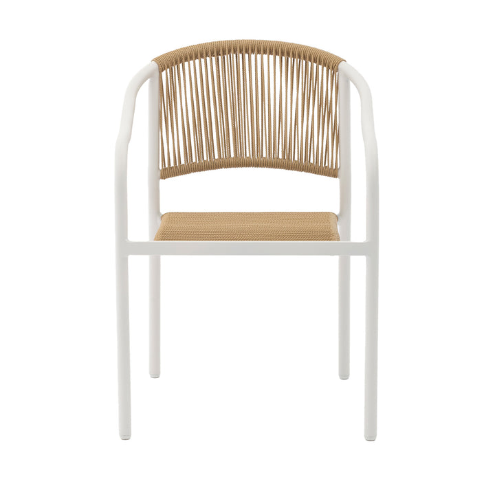 Set 4 Sillas de Exterior de Cuerda de Ratán Sintético Café y Blanco