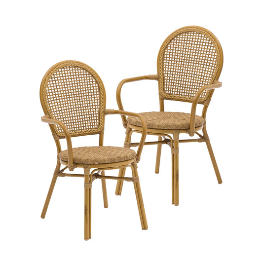 Set 2 Sillas de Exterior Vintage de Ratán Sintético con Apoyabrazos