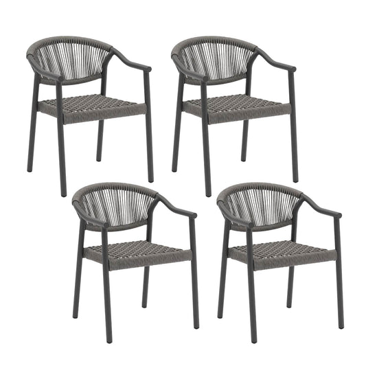 Set 4 Sillas de Exterior de Ratán Sintético Gris Oscuro