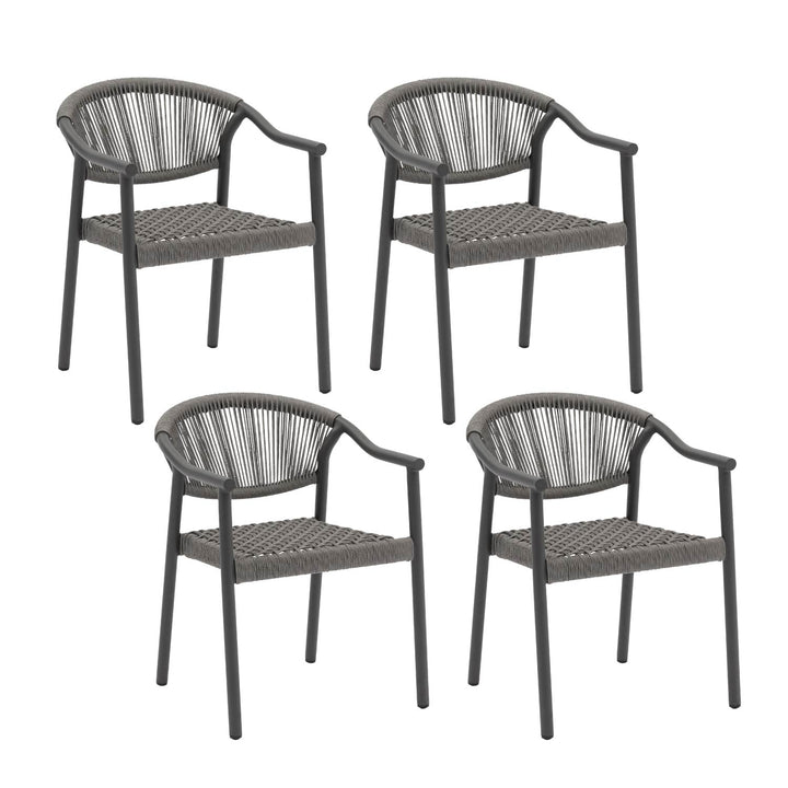 Set 4 Sillas de Exterior de Ratán Sintético Gris Oscuro