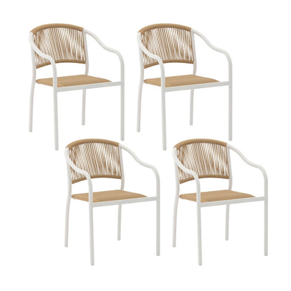 Set 4 Sillas de Exterior de Cuerda de Ratán Sintético Café y Blanco