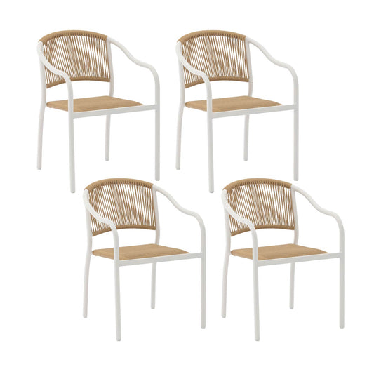 Set 4 Sillas de Exterior de Cuerda de Ratán Sintético Café y Blanco