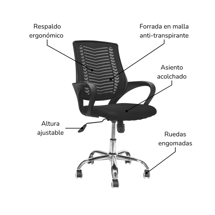 Silla de Oficina Sill-C2N Ergonómica Negra