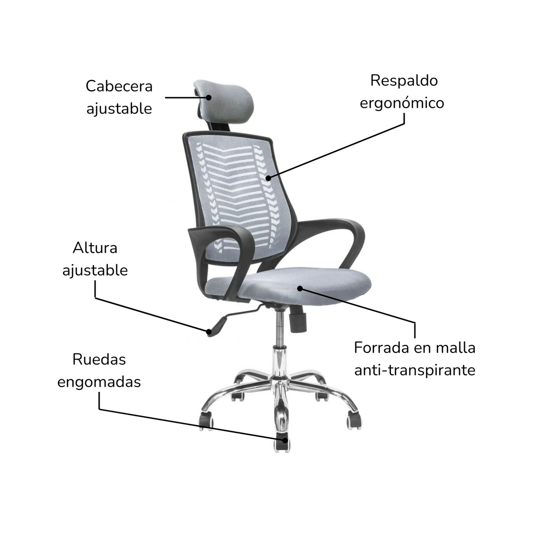Combo Escritorio Escalonado + Silla de Oficina Gris