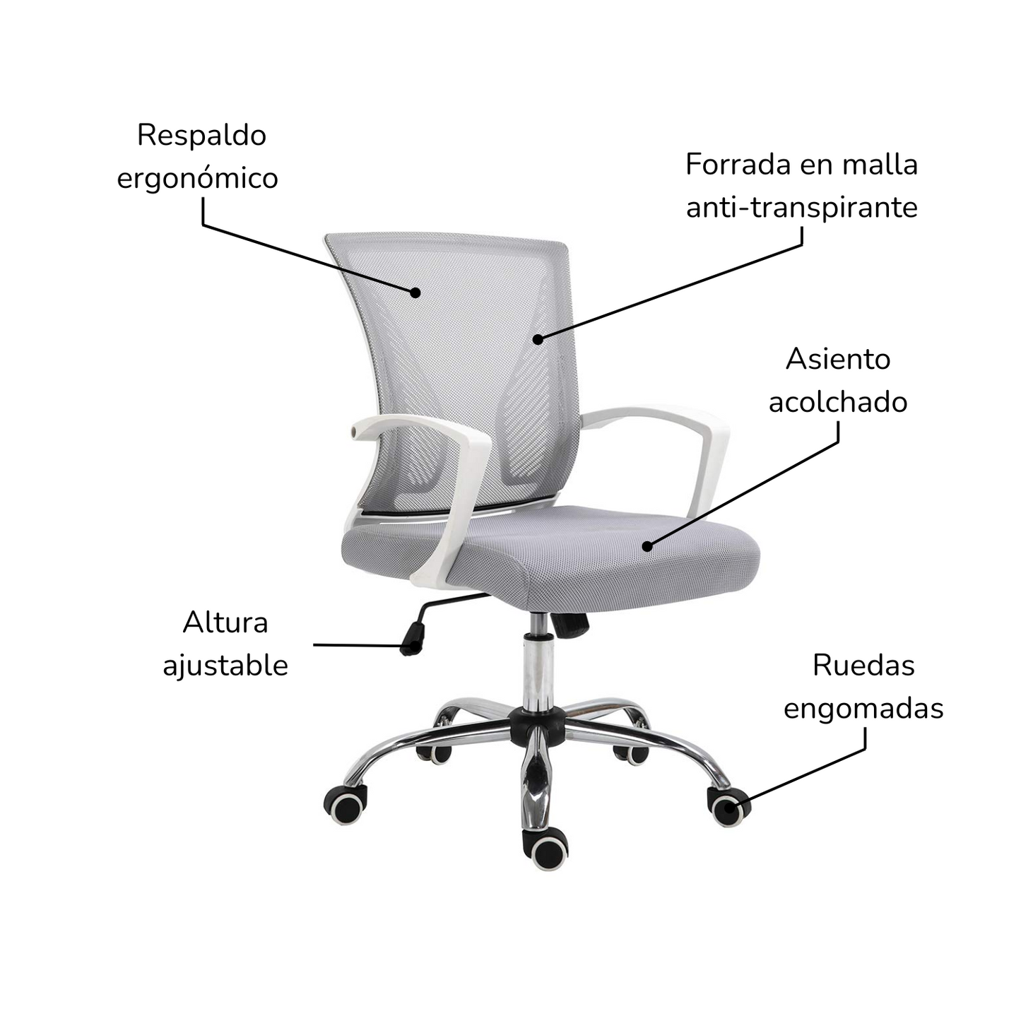 Silla de Oficina Burdeos Semi Reclinable Gris