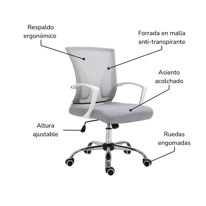 Silla de Oficina Burdeos Semi Reclinable Gris