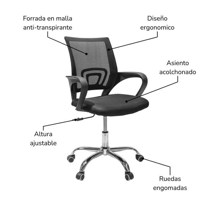 Silla de Oficina Ergonómica Negra