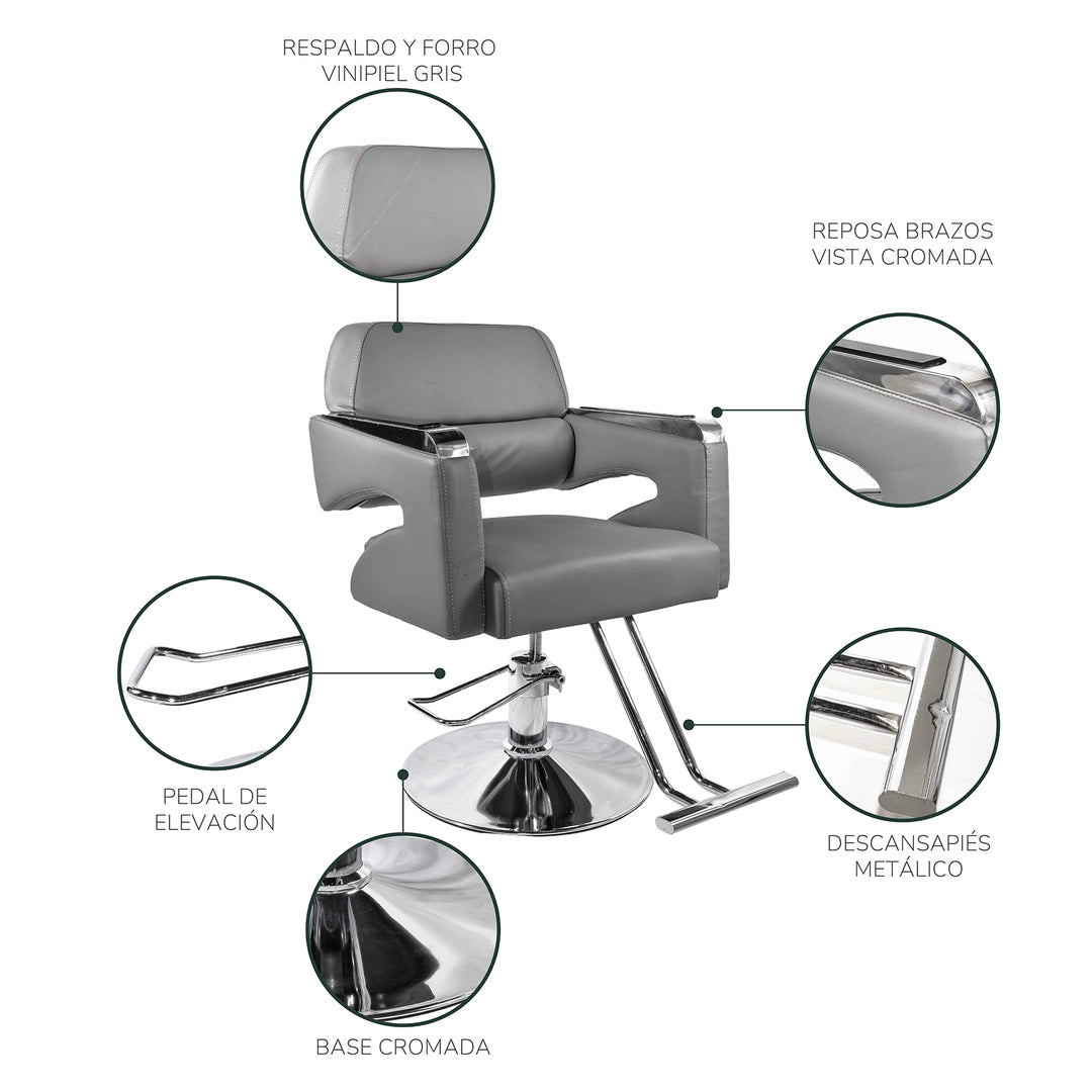 Silla Peluquería o Barbería Swiss Altura Regulable Gris