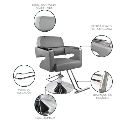 Silla Peluquería o Barbería Swiss Altura Regulable Gris