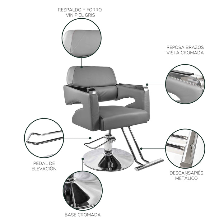 Silla Peluquería o Barbería Swiss Altura Regulable Gris