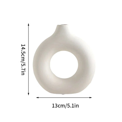 Jarrón Cerámica de Imitación Diseño Donut Blanco